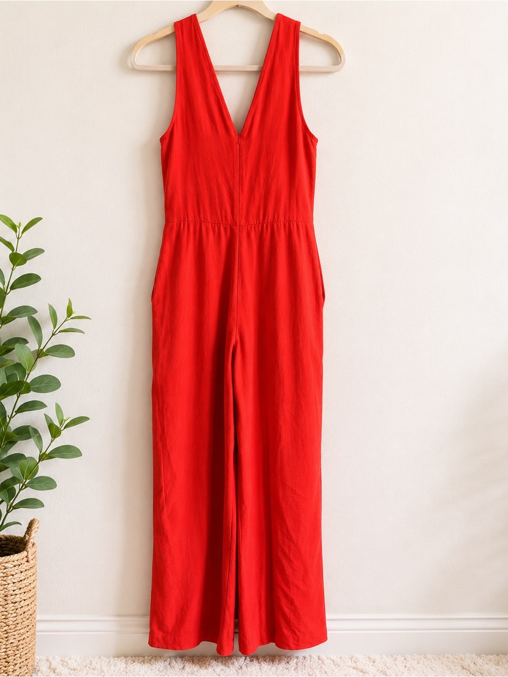 MSK One-Shoulder Red Tie-Waist Jumpsuit - Picture 2 of 3